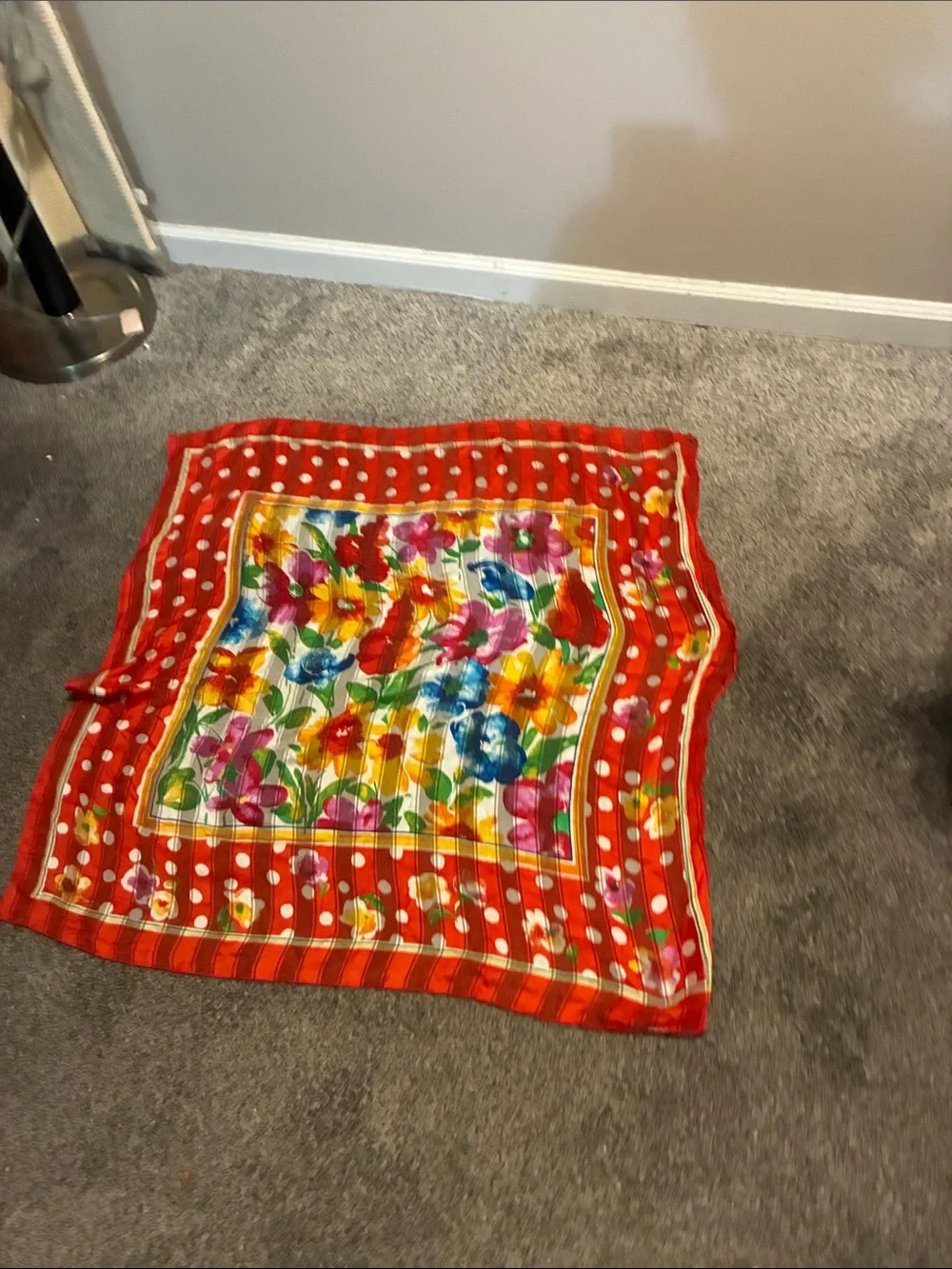 Red Polka Dot Floral Square so Scarf